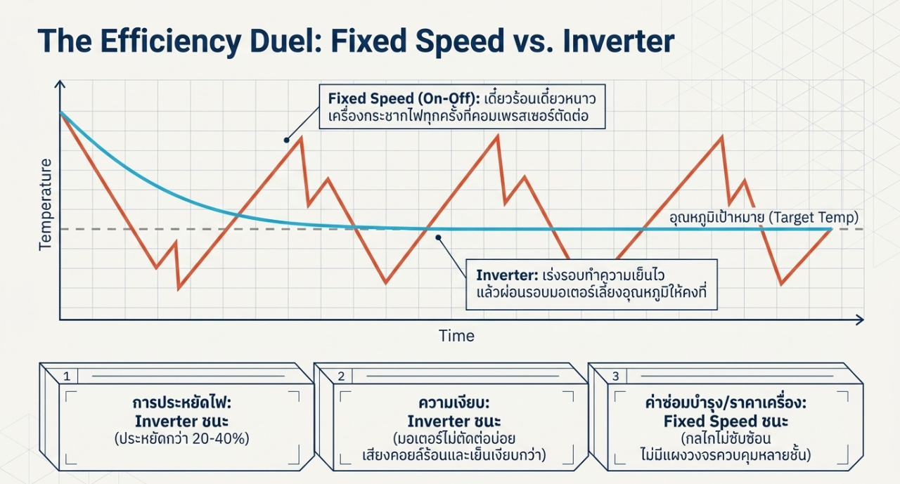เปรียบเทียบระหว่างแอร์ระบบ Fixed Speed กับ Inverter